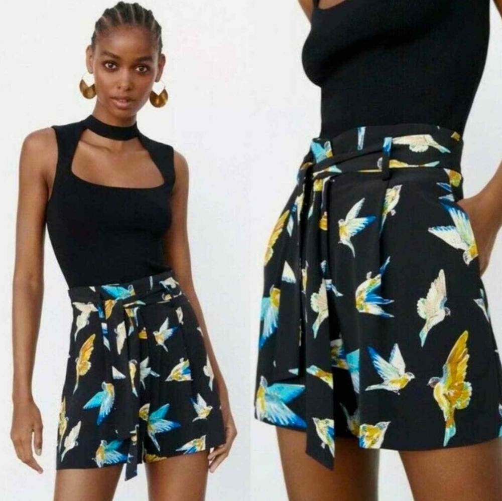 Zara Black Bird Print Shorts